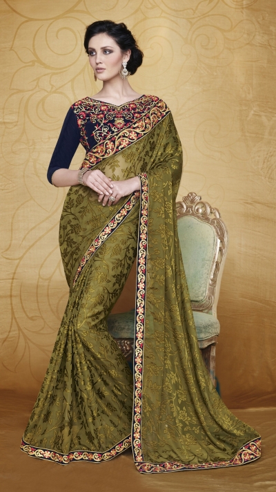 Party-wear-MossGreen-color-saree