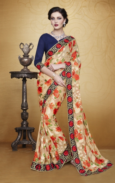 Party-wear-Beige-Orange-color-saree