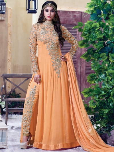 Light orange color georgette party wear anarkali kameez