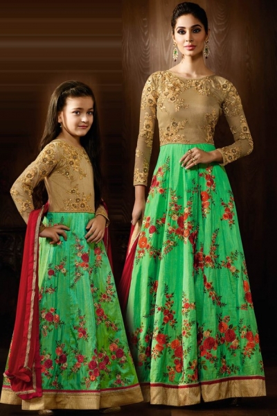 Pastel green color two tone silk party wear lehenga kameez