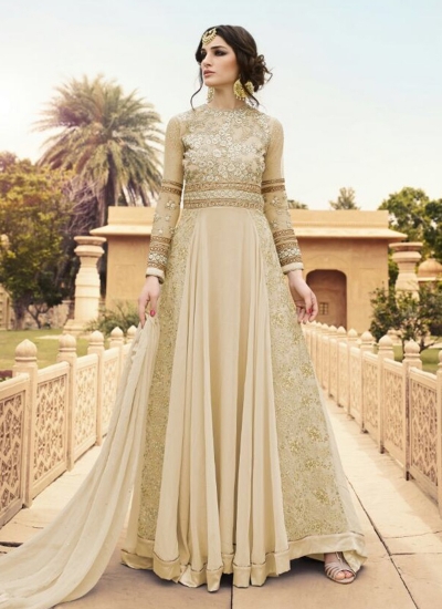 Cream color georgette party wear anarkali