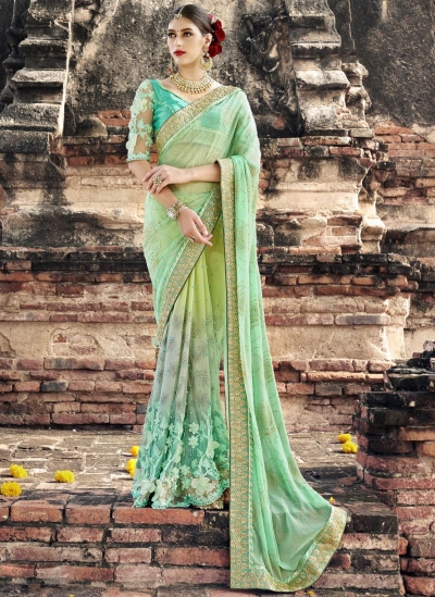 Shaded green wedding wear saree