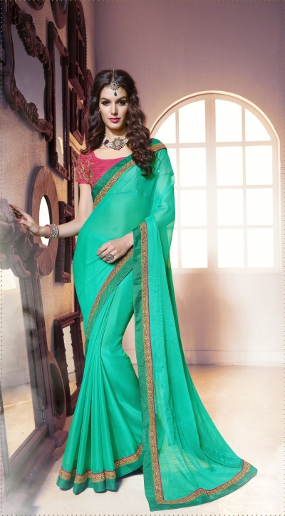 Party-wear-green-pink-color-saree