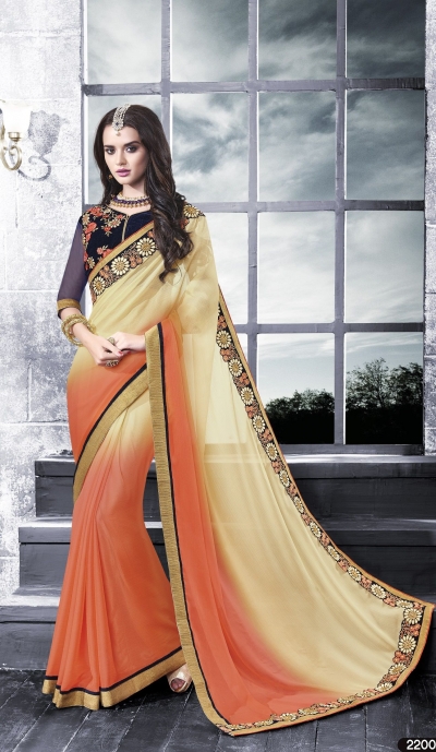 Party-wear-peach-blue-2-color-saree