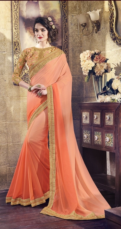 Party-wear-peach-beige-color-saree