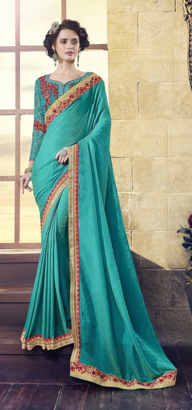 Party-wear-teal-green-color-saree