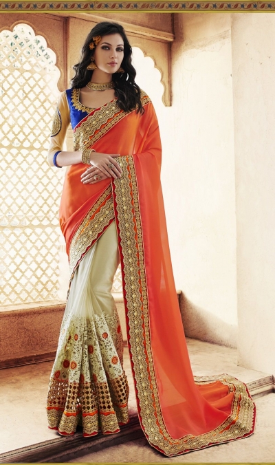 Party-wear-Beige-Orange-3-color-saree