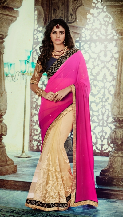 Party-wear-Pink-Beige-4-color-saree