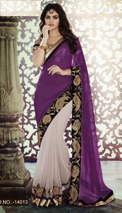 Party-wear-Purple-Powder-Pink-color-saree