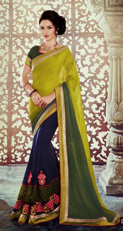 Party-wear-Blue-Green-color-saree