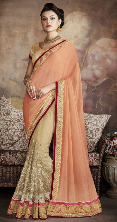 Party-wear-Beige-Peach-color-saree