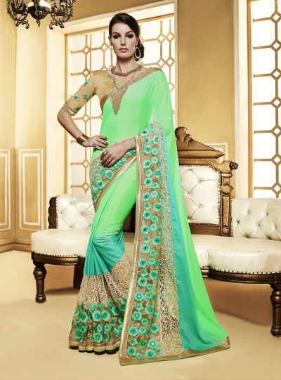 Party-wear-green-beige-colour-saree