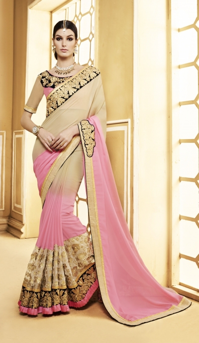 Party-wear-beige-pink-color-saree