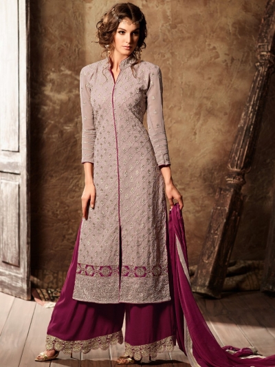 Pink color georgette straight cut kameez