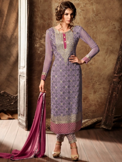 Lavender color georgette straight cut kameez