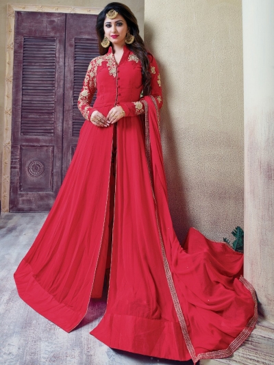 Dark pink color georgette party wear anarkali kameez