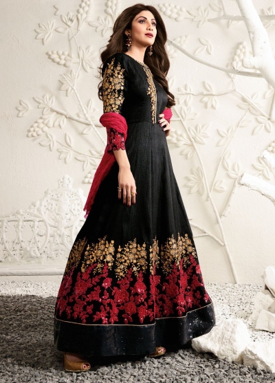 Buy Shilpa shetty black color raw silk party wear kameez in UK, USA and ...