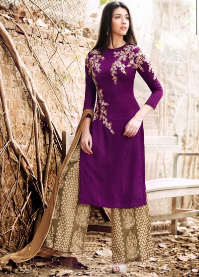 Wine and mustard color georgette straight cut salwar kameez