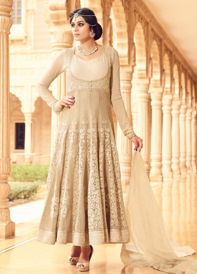 Off white net wedding wear anarkali