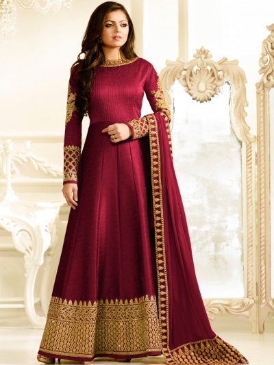 Drashti Dhami wine color silk party wear anarkali kameez