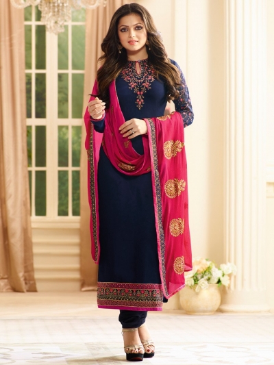 Drashti Dhami navy blue color georgette party wear kameez