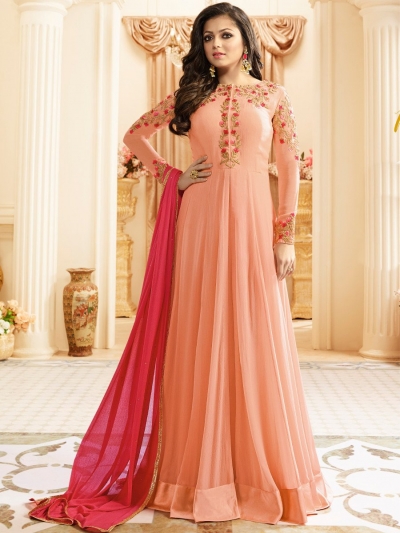 Drashti Dhami peach color georgette party wear anarkali kameez