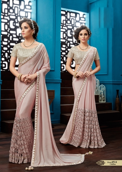 Light Onion chiffon wedding wear saree