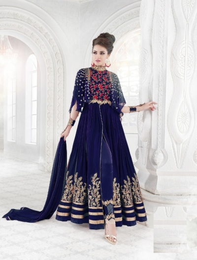 Blue color georgette wedding wear anarkali