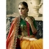 Pink and yellow silk crepe and crepe jacquard wedding wear saree