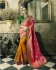 Pink and yellow silk crepe and crepe jacquard wedding wear saree