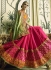 Pink and yellow silk crepe jacquard and art silk wedding wear saree