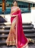 Peach and dark pink crepe silk and georgette wedding wear saree