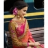 Mustard and pink crepe and silk wedding wear saree