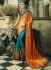 Yellow and blue crepe silk and satin crepe wedding wear saree