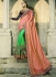 Peach and green silk crepe wedding wear saree