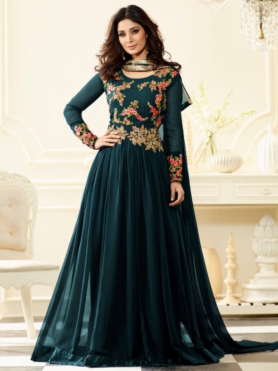 Green color party wear georgette anarkali