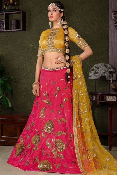 Pink silk wedding lehenga choli