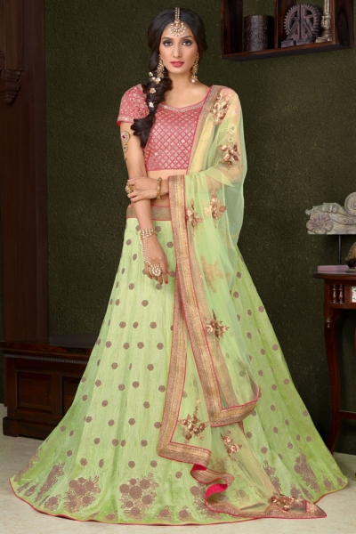 Pista green silk wedding lehenga choli