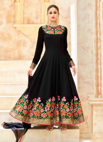 Black color georgette party wear anarkali kameez