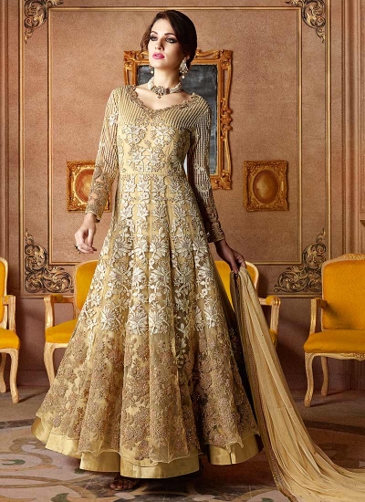 Beige color net wedding wear anarkali
