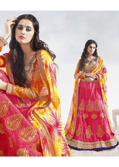 Pink Colored Embroidered Net Festival Lehenga Choli 82015