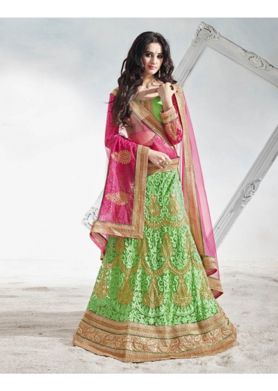 Green Net Embroidered Circular Lehenga Choli 82016