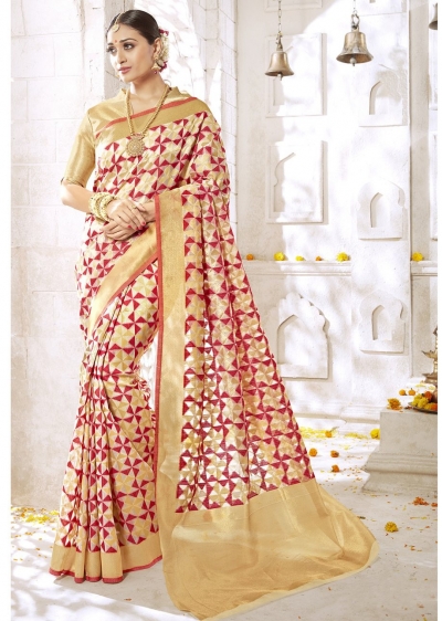 Beige Colored Woven Art Silk Officewear Saree 2201