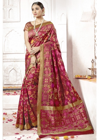 Maroon Colored Woven Art Silk Festive Saree 2205