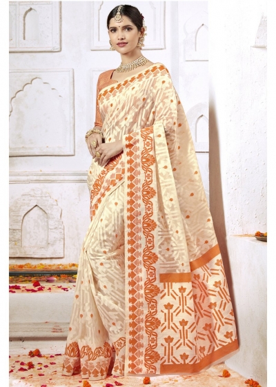 Off White Colored Woven Art Silk Festive Saree 2206