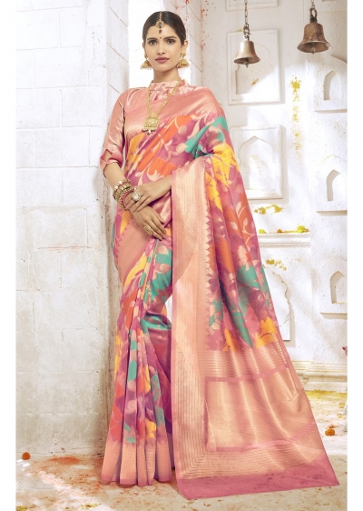 Peach Colored Woven Art Silk Festive Saree 2209