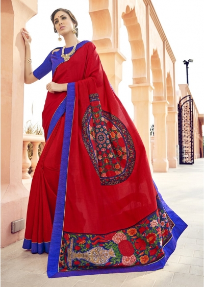 Red Colored Printed Art Silk Officewear Saree 5101