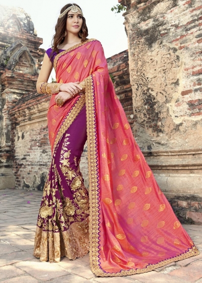 Purple Colored Embroidered Georgette Art Silk Partywear Saree 1908