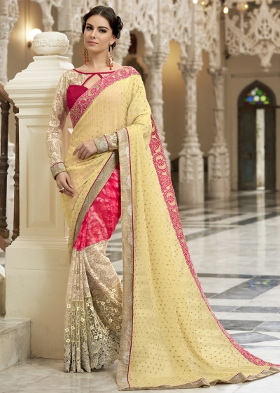 Yellow Colored Embroidered Chiffon Net Festive Saree 97053