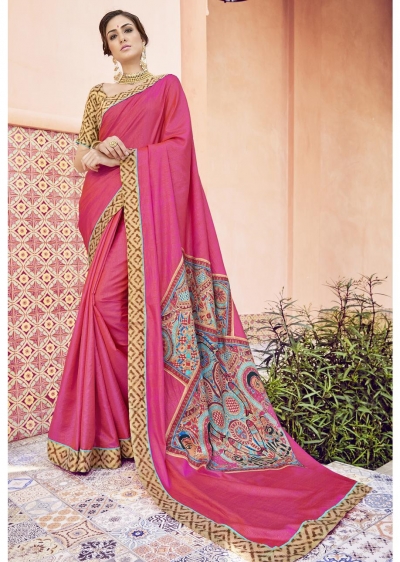 Pink Colored Printed Art Silk Officewear Saree 5105